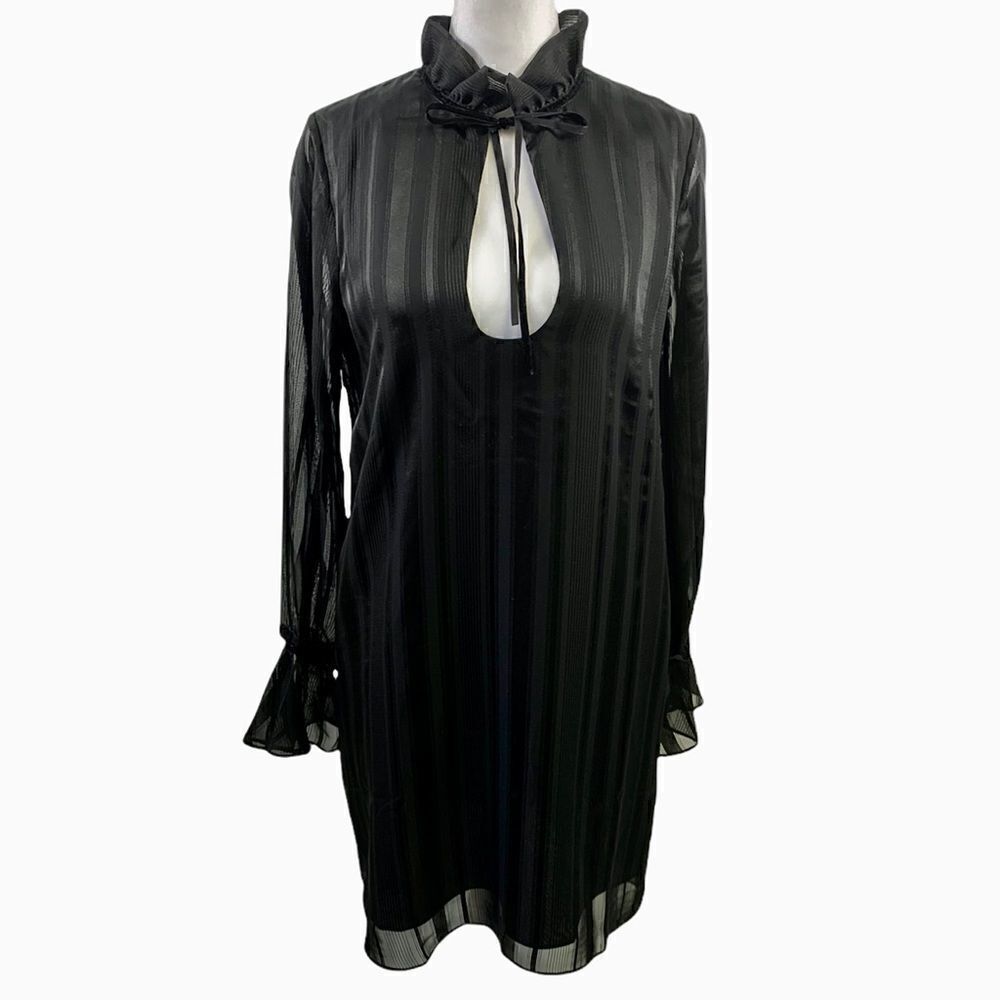 L’Academie NWT Black 70’s Ruffled Mini Sheer Dress Size XS